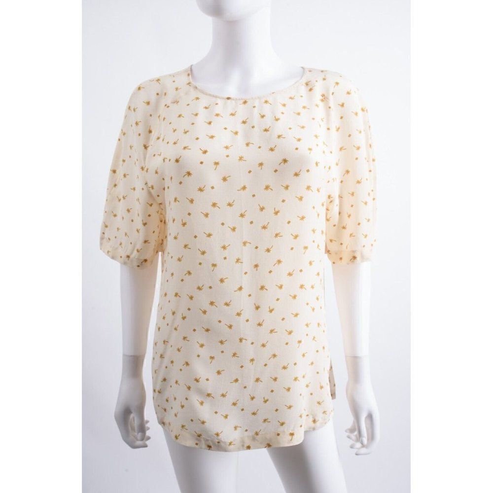 Giada Forte Womens Silk Blouse Sz 2 M Medium Ivory Palm Tree Print NWT